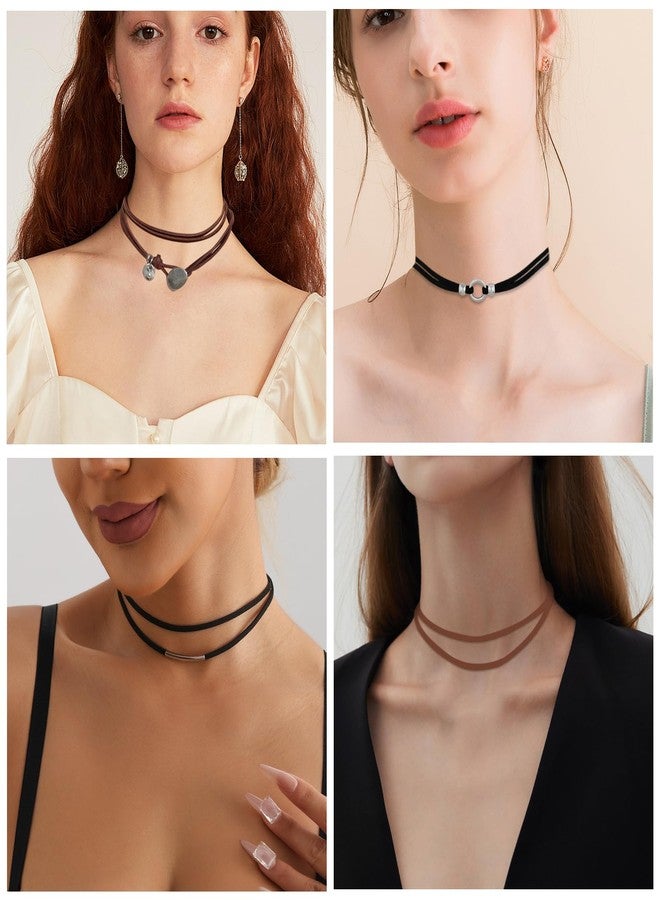 AEDOVE 4 Pcs Choker Necklace for Women, Black Leather Choker Necklaces Gothic Collar Boho Necklaces Adjustable Brown Suede Layered Leather Necklace for Birthdays Christmas - Image 4